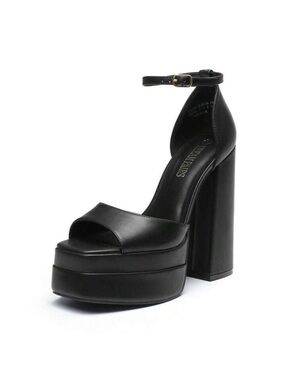 Black platform heels .Platform Block Heel Ankle-Strap Sandal - Black